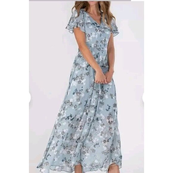 Women's Boho Floral V-Neck Maxi Dress Size XL Mother of the Bride/Groom - Picture 7 of 8